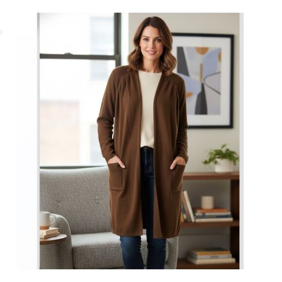 Vintage Agatha Brown Duster Italian Wool Brown Cardigan Sweater Size L - Picture 1 of 7